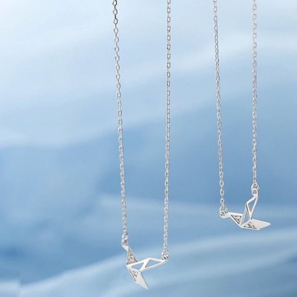 Jewelry - 925 Sterling Silver Diamond Paper Crane Neckla